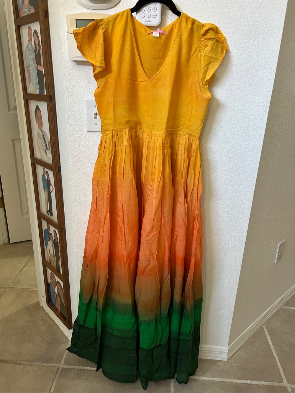 NWT S Briton Court Gradient Orange to Green Maxi Dress with Flutter Sleeves